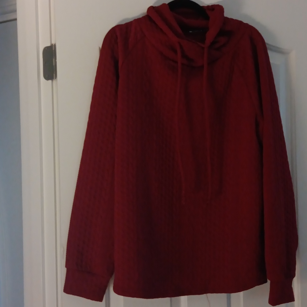 High neck tie red sweatshirt top size L nwot